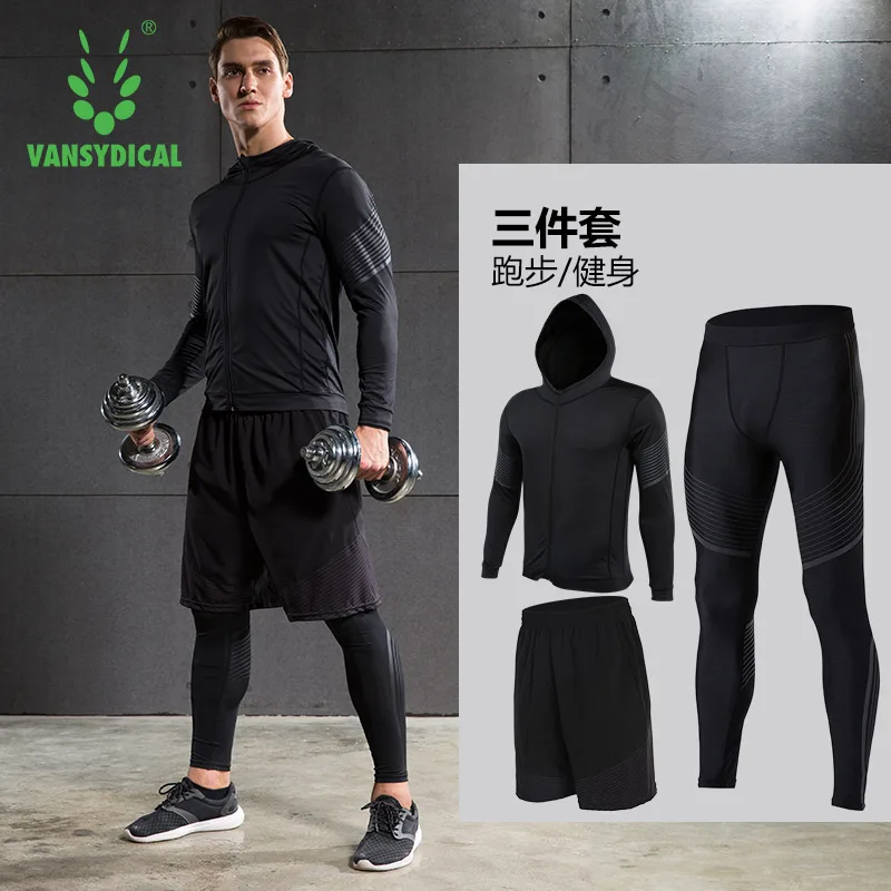 

3piece Man's Compression Running Sets Tight Jackets & shorts & Pants Joggers Gym Fitness Hooded Quick Dry Breathable Sport Sets