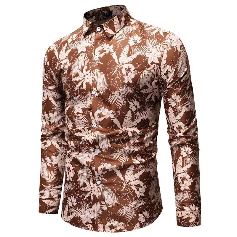 

Flower Mens Dress Shirts Men's Shirt Plant Flower leaves Print Casual Long sleeve Fashion Hawaiian Blouse Men New