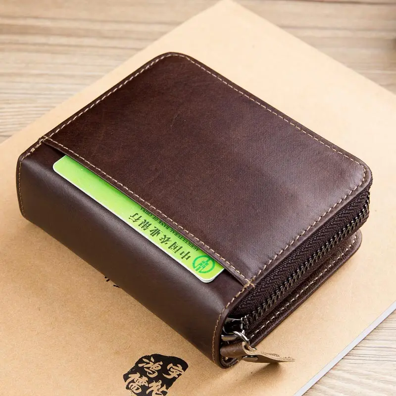 Bullcaptain Cowhide Short Wallet Zipper Coin Bag