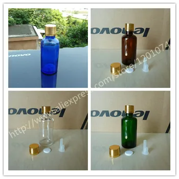 

50ml green/blue/clear/brown shiny Glass Essential Oil Bottle With shiny gold aluminum cap(lines)+plastic insert. Oil vial