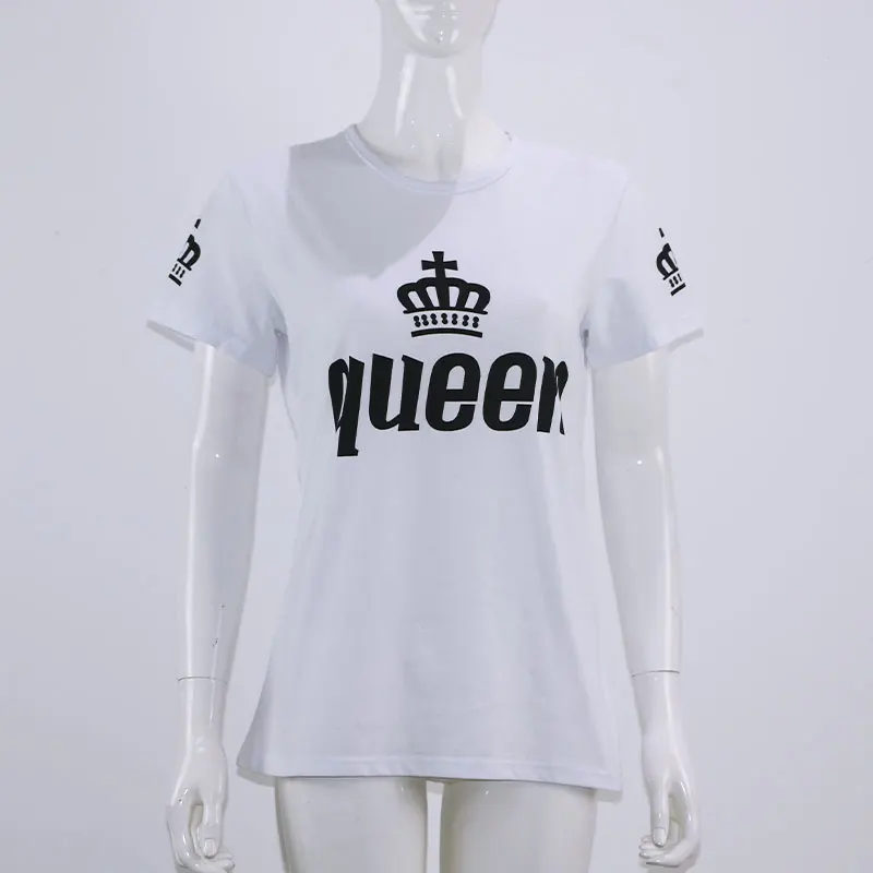 2019 Valentine Shirts Woman Cotton King Queen Funny Letter Print