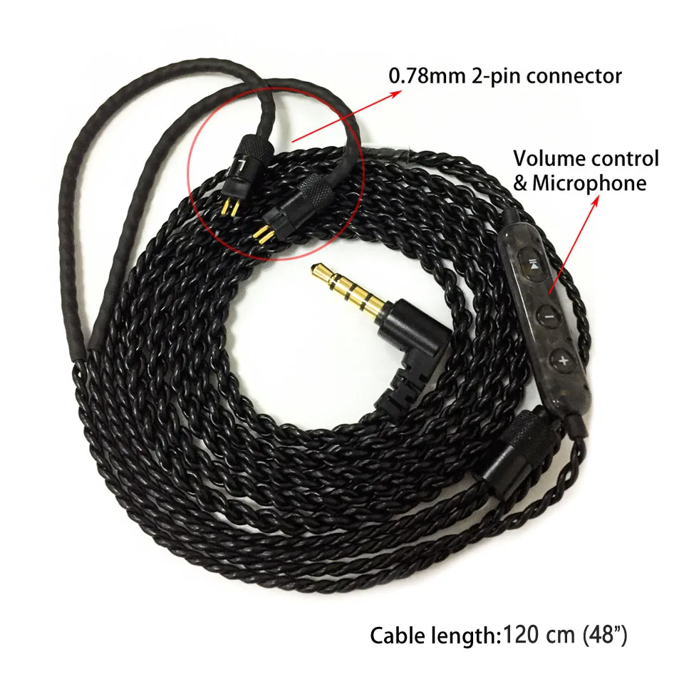 Стетоклип плетеный кабель Замена наушников кабель провод IEM кабель 0,78 мм 2 Pin контакт разъема