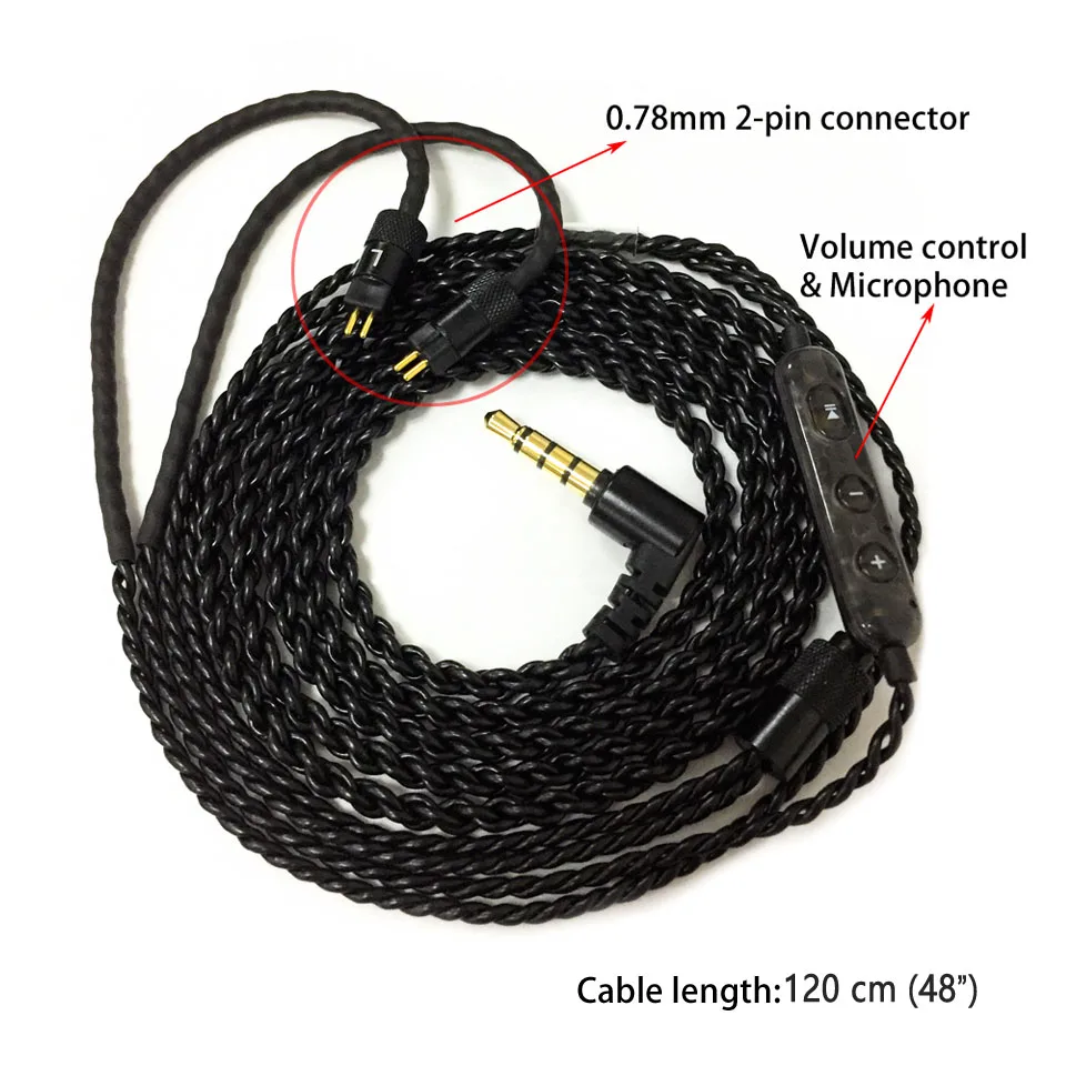 In-ear Monitor Cable Braided Replacement Earphone Cable Wire IEM Cable 0.78 mm 2 Pin Prong Connector 4