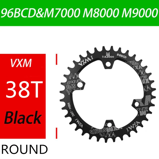 Велосипедная Звездочка VXM 96BCD 30 T/32 T/34 T/36 T/38 T, узкая широкая круглая овальная велосипедная звездочка, велосипедная круглая шатунная пластина, запчасти для велосипеда - Цвет: 38T Black Round