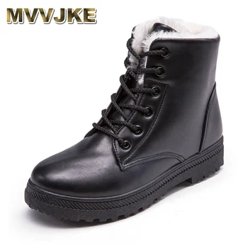 

MVVJKE winter fashion boots women Pu Leather shoes women super warm short waterproof boots