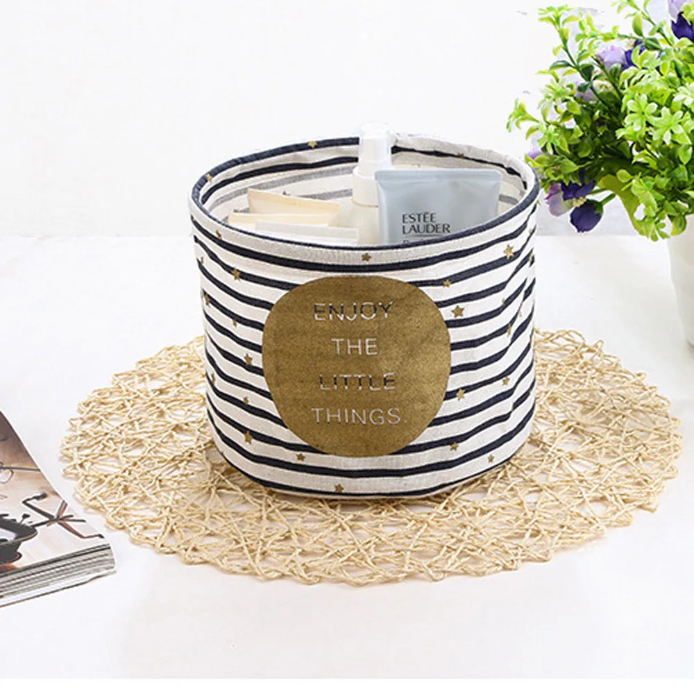 2018 hot PC Cotton Linen Desktop Storage Basket makeup organizer Foldable Sundries Storage Box #T2