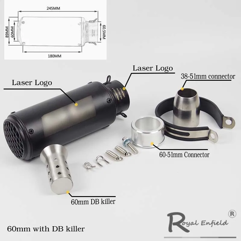 51 мм 60 мм лазерная маркировка универсальный глушитель выхлопной трубы мотоцикла подходит для большинства мотоциклов YAMAHA R25 R30 для Kawasaki Z750 Z800