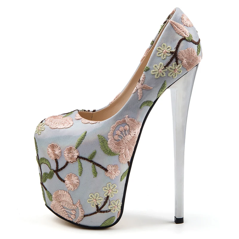 

2019 spring new custom embroidery super high waterproof platform 9CM temperament banquet 19cm high heels.