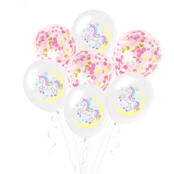 10PCS Clear Balloons Foil Confetti Transparent Balloons with Colorful Sequin Cartoon Pictures Unicorn Birthday Party Decorations