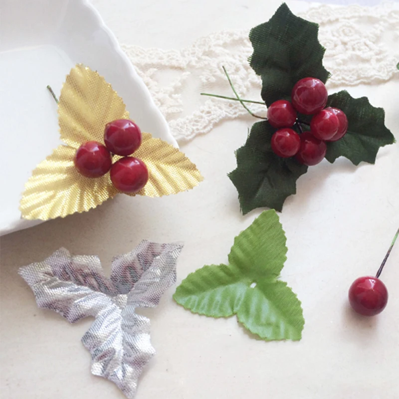 20PCS Red Berry Green Gold Silver Leaves Christmas Tree Decoration DIY Craft supplies Xmas for Home New Year decor | Дом и сад