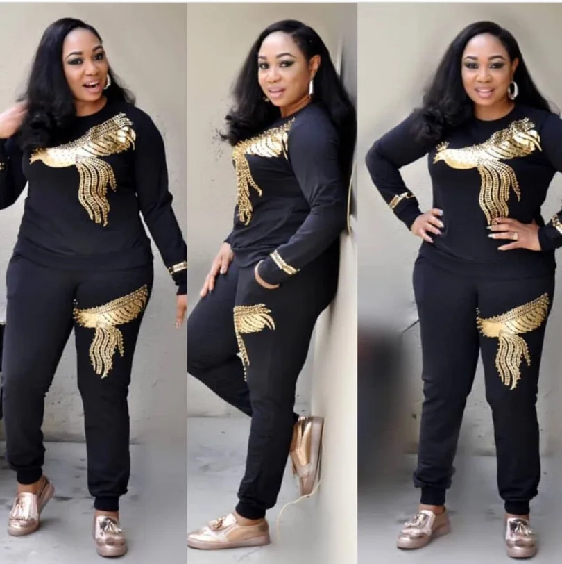 

2 Two Piece Set Africa Women Winter Handmade Beading Sequined Pattern Long Sleeve Knitted Pullover Tops Trousers Clothing Sets
