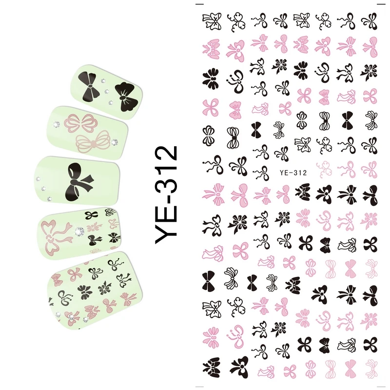 WATER TRANSFER DECAL NAIL ART NAIL STICKER CARTOON BLACK WHITE LACE BOW