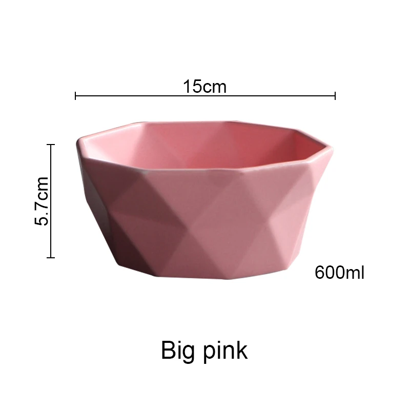 Керамическая Салатница, посуда с алмазным краем, суповые чаши, простая и креативная салатная миска геометрической формы Akuhome - Цвет: medium pink