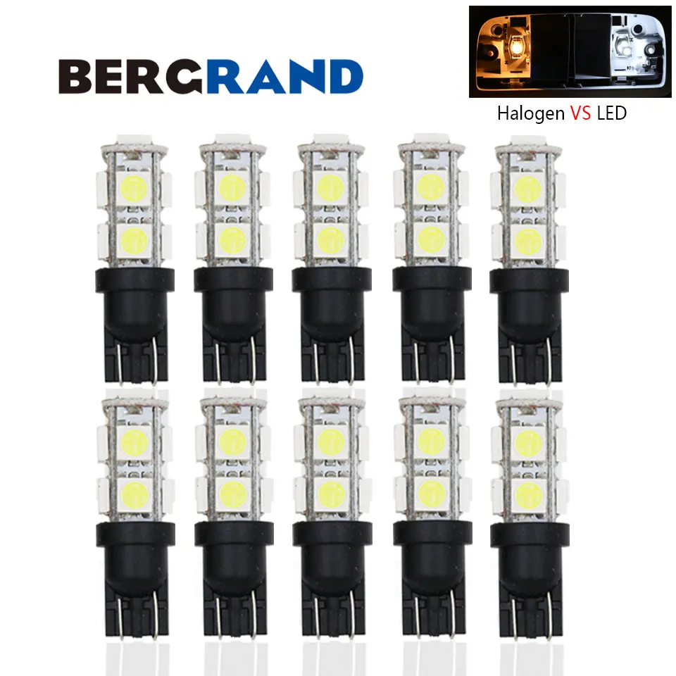 10 шт. T10 светодиодный белый лампочка 168 501 W5W светильник танкетка 5050 9SMD интерьерные