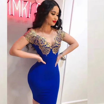 

2019 New Women Summer Dress Blue Wine Red Short Sleeve Bodycon V Neck Bandage Dresses Backless Clubwear Vestidos Wholesale
