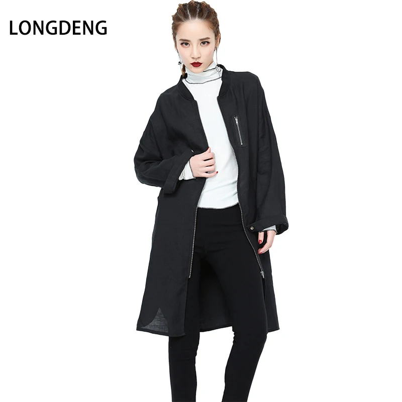 Lettre Tranchée Fermeture Longues Éclair Avec Black 180029 La Retour Poches Plus Taille Irrégulière Casual longdeng Manches Pleine Et Manteau 2019 Printemps Femmes gqpUY8Y