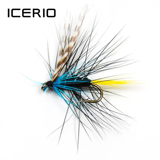 ICERIO 8PCS Blue Silver Doctor Dry Flies Trout Fly Fishing Lures #12