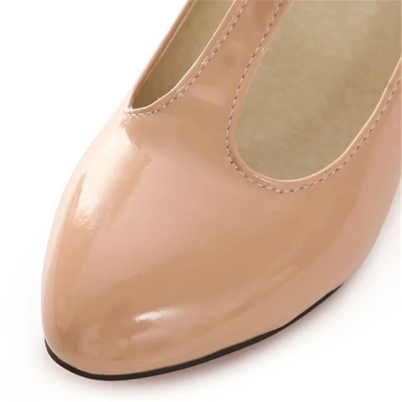 ENMAYLA/милые женские туфли-лодочки с Т-образным ремешком большой размер 43, женская обувь с острым носком однотонная обувь для девочек, 5 цветов лаконичные лакированные туфли-лодочки телесного цвета