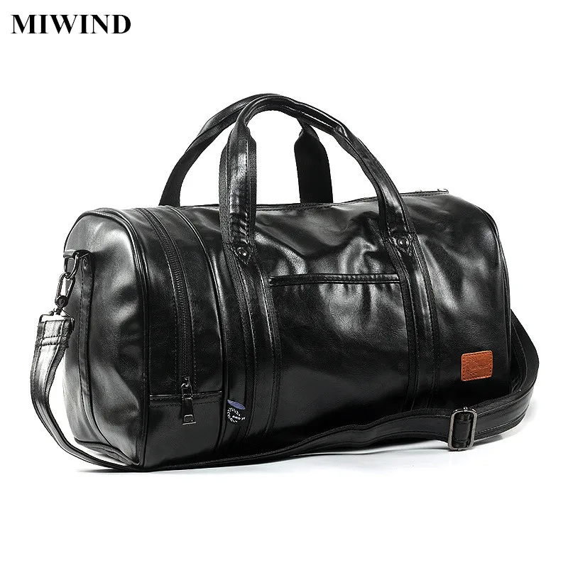 MIWIND Mens Cylinder PU Leather Travel Bags Waterproof Luggage Vintage