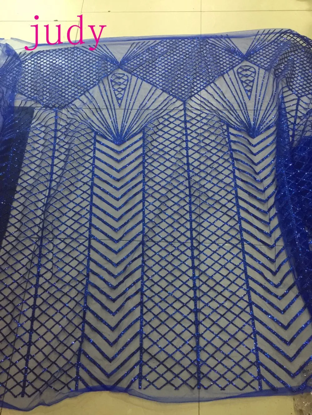 

stock 5yards/bag Blue check flash powder mesh fashion French style cloth for wedding dress festival celebrations Free shipping