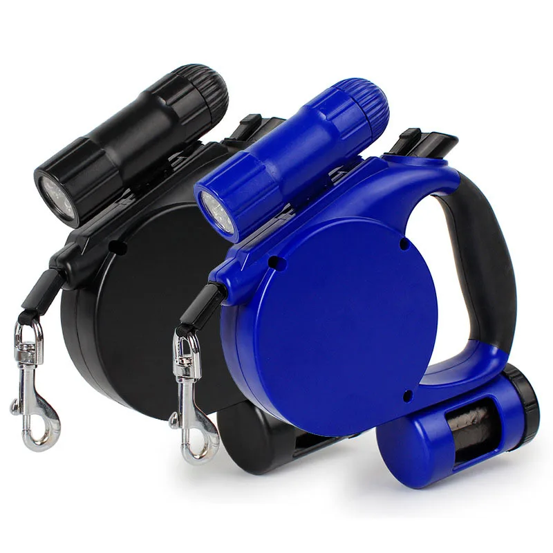 3 in 1 Retractable Dog Leash with LED Flashlight and Bag Dispenser