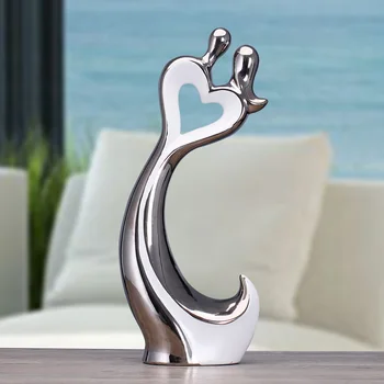 

Silver kiss couple ceramics crafts lovers figurines Modern fashion porcelain Character love oranment home wedding decorations