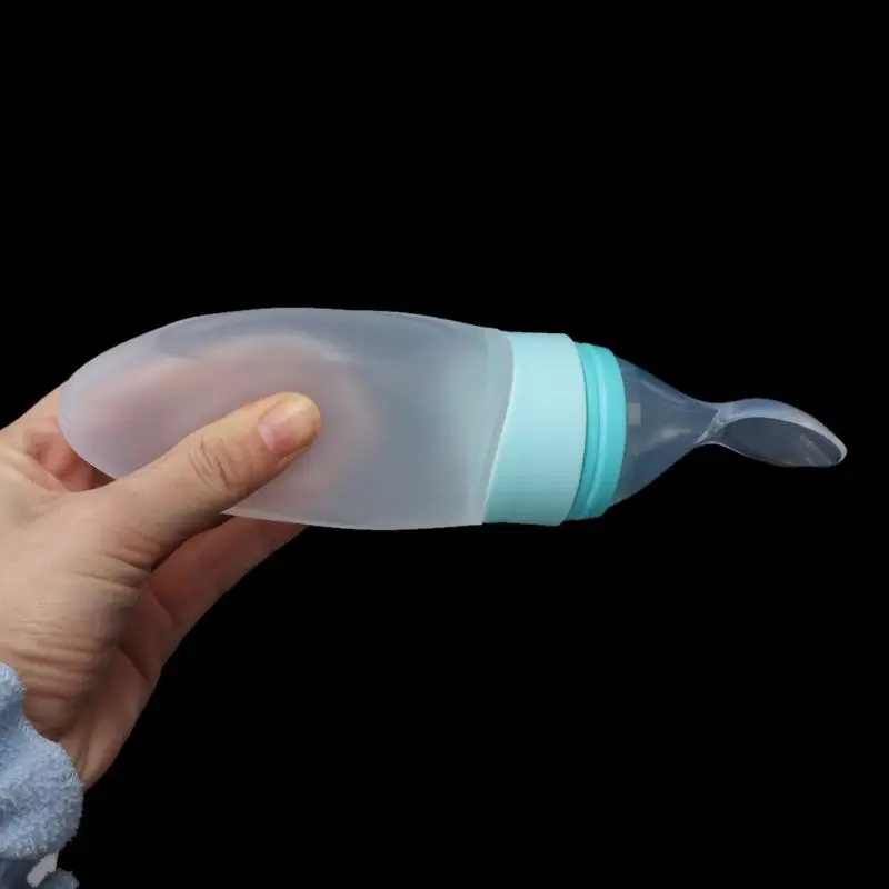 90ml Newborn Safe Silicone Extrusion Type Baby Infant Feeding Rice Paste Feeding Spoon Plus