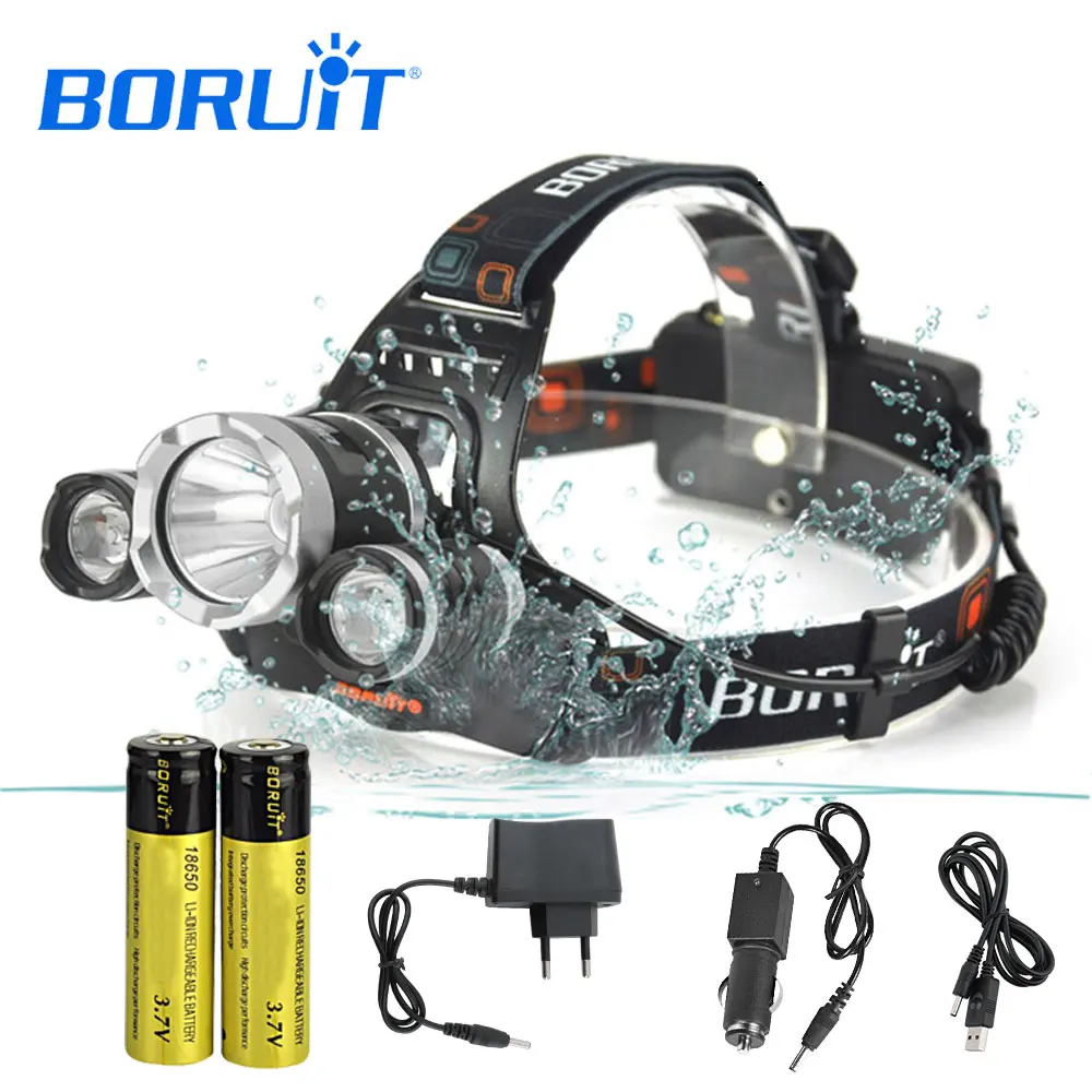 

Boruit Powerful LED XML L2+R5 Headlamp Rechargeable Headlight For Hunting Hiking Camping Fishing Motorcycle Head Torch 18650