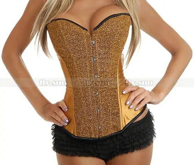 

New Gold Sequin Burlesque Boned Overbust Outerwear Corset Bustier Sexy Costume S M L XL 2XL