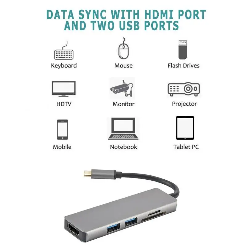 VODOOL 5 в 1 алюминиевого сплава Тип-C 2xUSB3. 0 HUB + HDMI + слот для карт адаптера Splitter Converter кабель провод для MacBook