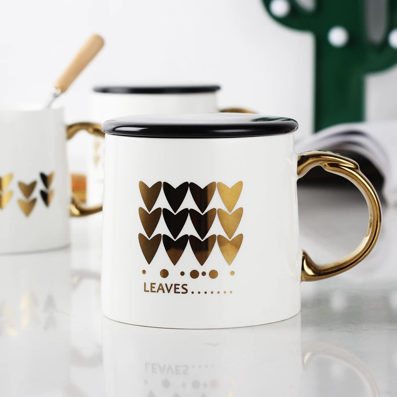 325ml Creative European Ceramic mug with lid Spoon Office Coffee Milk Tea mug Individual Couples