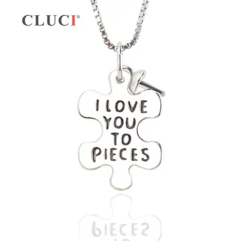 

CLUCI Ture 925 Sterling Silver Sweet Words & Endless Love Nacklace Pendant Round Pearl DIY Pendant,can stick pearl SP283SB