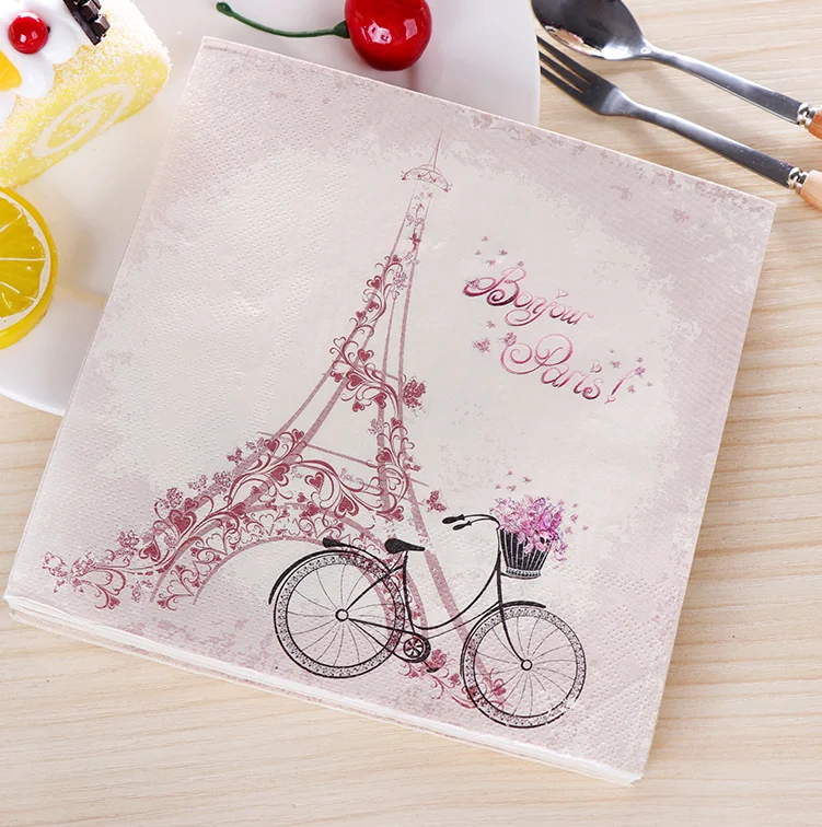 20 шт./компл. модный винтажный велосипед Парижская башня бумажные салфетки кафе вечерние салфетки украшение в технике декупажа бумаги