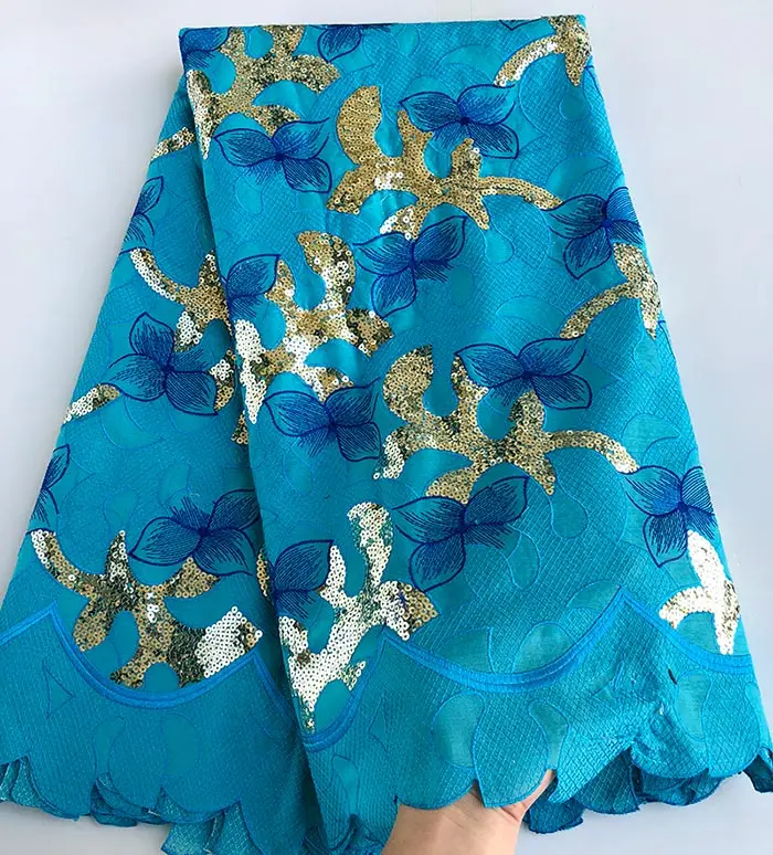 Мудрый выбор 5 ярдов африканская швейцарская кружевная вуаль кружева нигерийский хлопок швейная ткань высокого качества - Цвет: Turquoise Gold