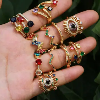 

Summer rainbow cz ring,Turkish eye,cz stack wave ring,different ring for women gifts colorful cubic zircon gorgeous fashion ring