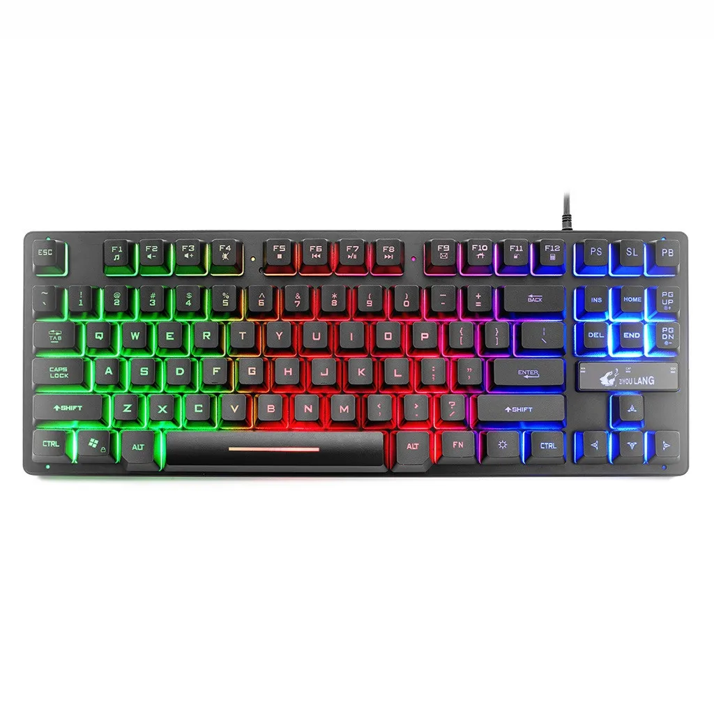 Gaming Keyboard Seven-Color Backlit Wired Keyboard Clavier Gamer K16 87 Keys 12 Multimedia Keys For PC / Laptop Teclado Gamer *O