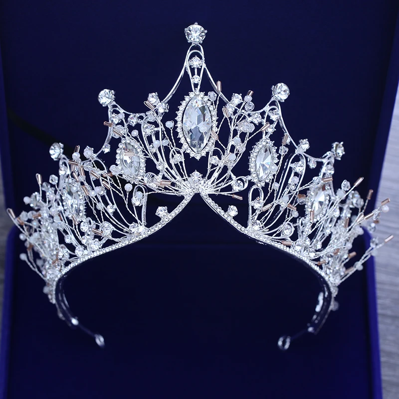 

Gorgeous Wedding Bridal Headdress European Crystal Large Crown Handmade Rhinestone Bride Tiaras Women Silver Crowns ML624