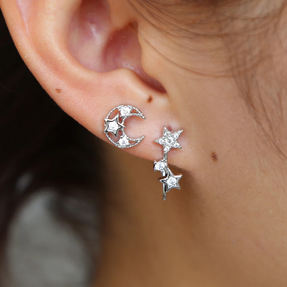 2018 Christmas gift moon star earring unique hollow engraved moon start elegance girl women gift fashion jewelry wholesale - Image 4