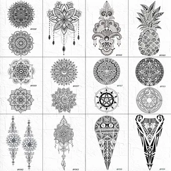 

Indian Henna Mandala Temporary Tattoo Sticker Women Body Arm Art Floral Tattoo Black Fake Lace Pendant Girl DIY Tatoo Waterproof