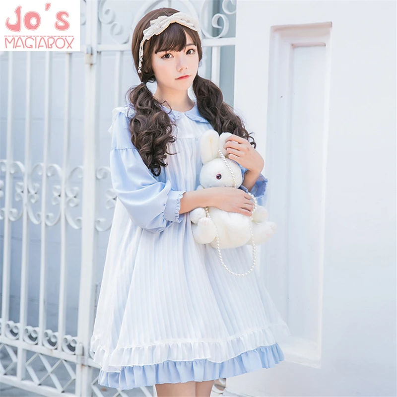 

Women Kawaii Lolita Dress Sweet Style Christmas Halloween Party Dress Vestidos Cute High Waist Long Sleeve Dress LYQ66
