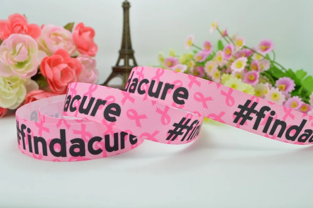 Grosgrain Breast Cancer Find a Cure Ribbon 7//8/" 22mm