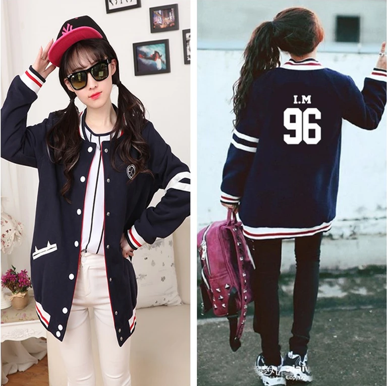 

Kpop MONSTA X Hoodie Long Section Baseball Uniform Jacket Sweatershirt K-pop Clothes Coat womens clothing sweatshirt harajuku