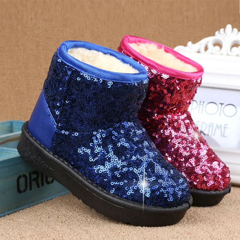 

ChanJoyCC Winter Kids Fashion Snow Boots Warm Baby Girls Shoes Flat With Round Toe Cotton Thick Bling Shoes For Children