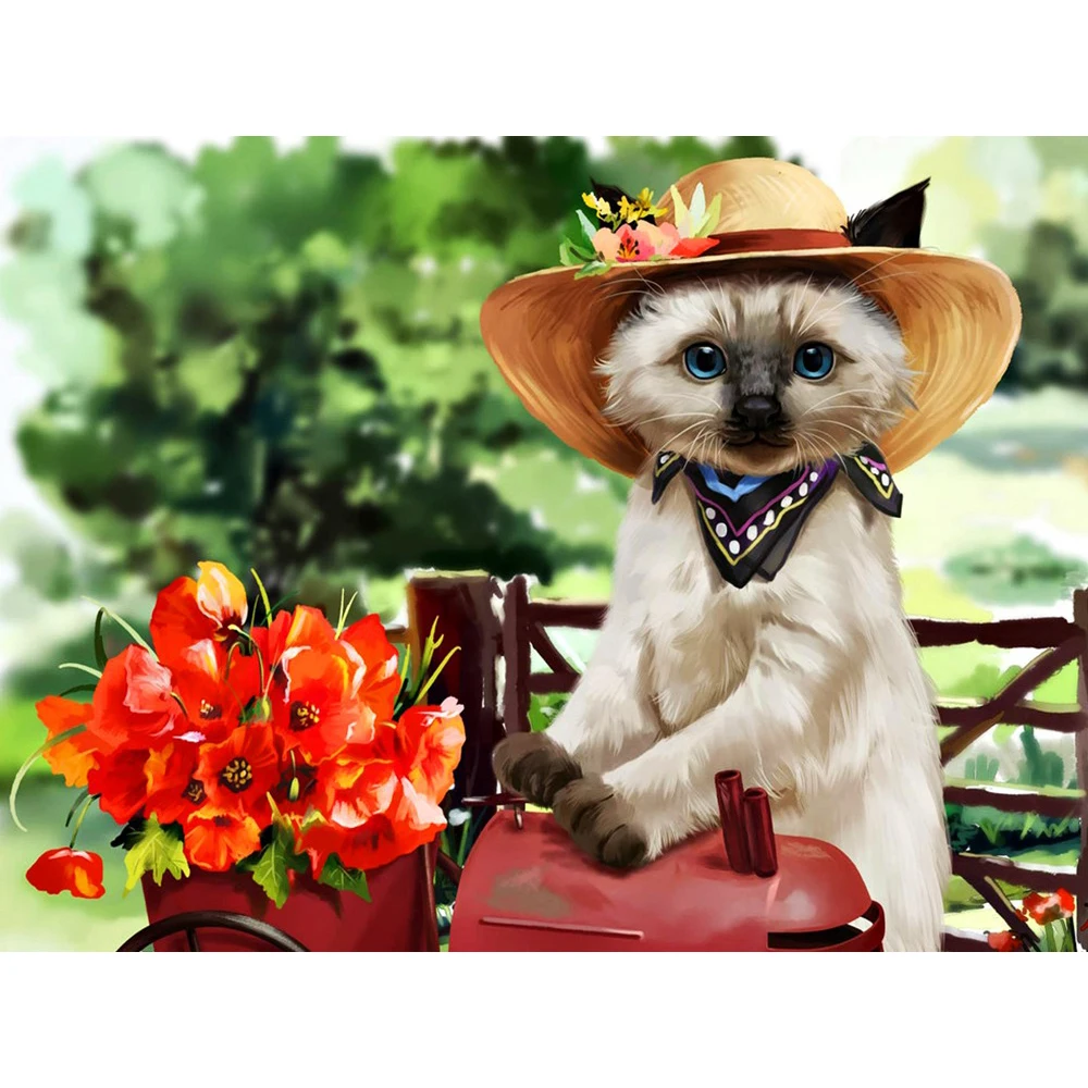 

LaoJieYuan Pretty Cat with flower DIY Crystal full 5D plastic diamond painting cross stitch kit art 3Dmosaic square rhinestone