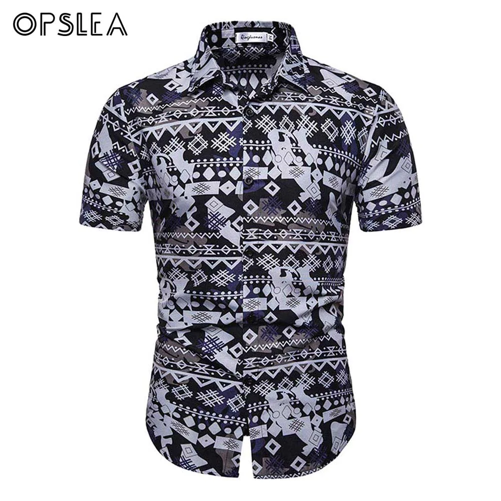 

Opslea Dashiki Lapel Neck Short Sleeve Male Shirt African Men Ethnic Print Button Shirt African Summer Traditional Big Size Tops