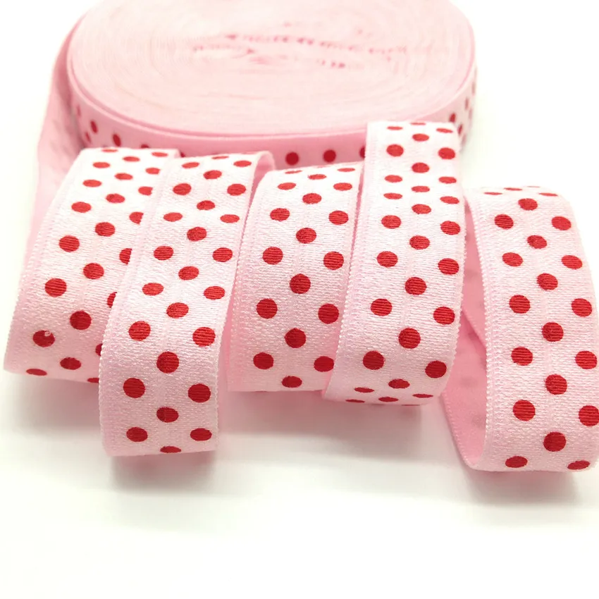 10 yards White Red Pink Yellow Green Polka Dot Dots foldover elastic FOE 5//8/"