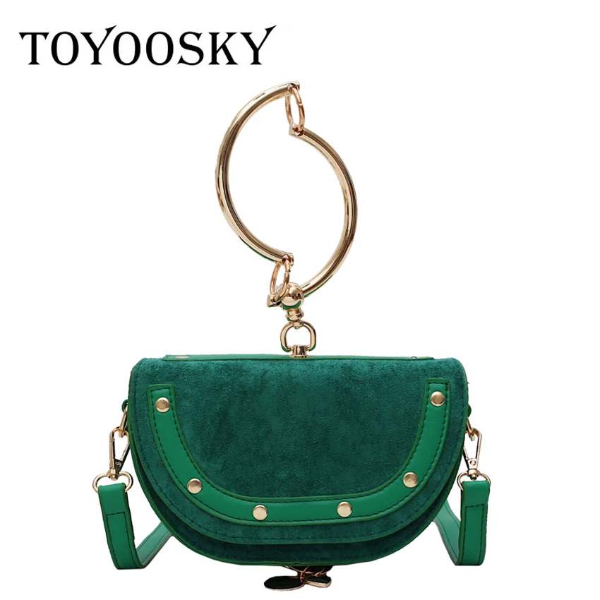 

TOYOOSKY 2019 Luxury Women Handbag Brand Shoulder Bag Half Moon Fashion Crossbody Bag Nubuck Leather Ring Ladies Saddle Bag