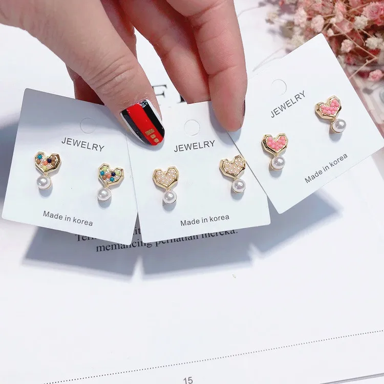 heart pearl earring 925 silver post Hypoallergenic fadeless alloy fashion jewelry stud earrings for women gift