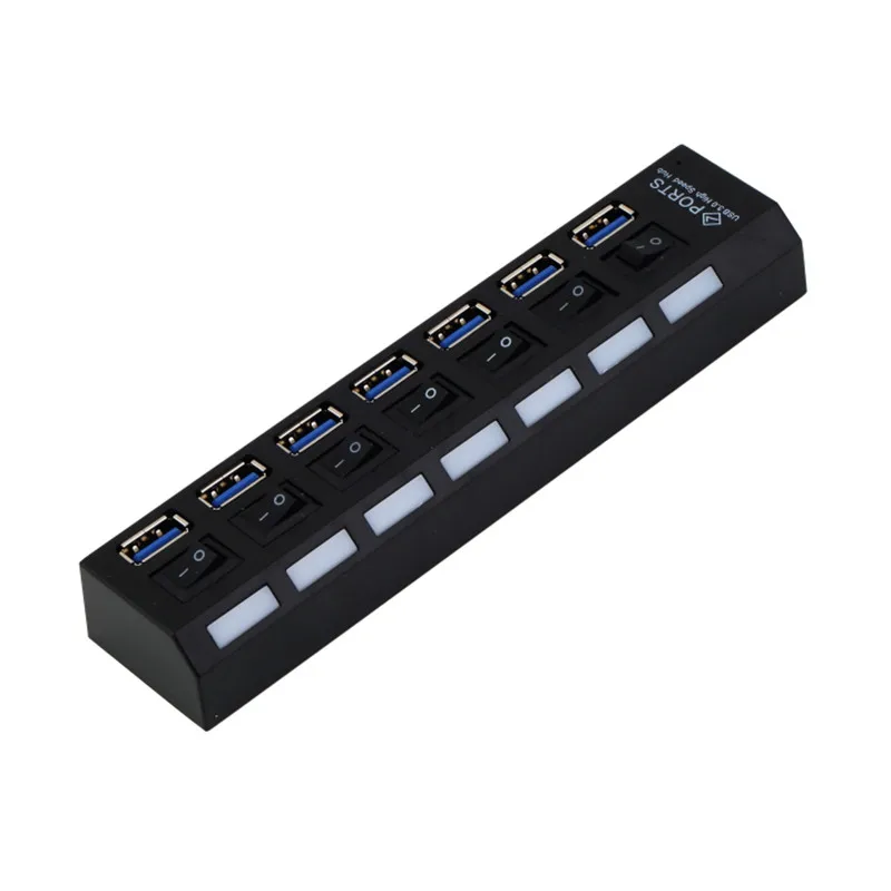 Robotsky 7 портов Высокоскоростной USB 3,0 концентратор разветвитель с переключателем Вкл/Выкл светодиодный Разъем EU/US/UK для портативных ПК