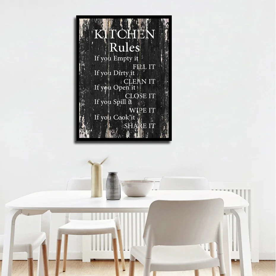 Vintage Kitchen Rules Wall Art Canvas Paintings DIY Photo Framed Prints Posters Pictures Frame Dining Room Home Decoration  (2)